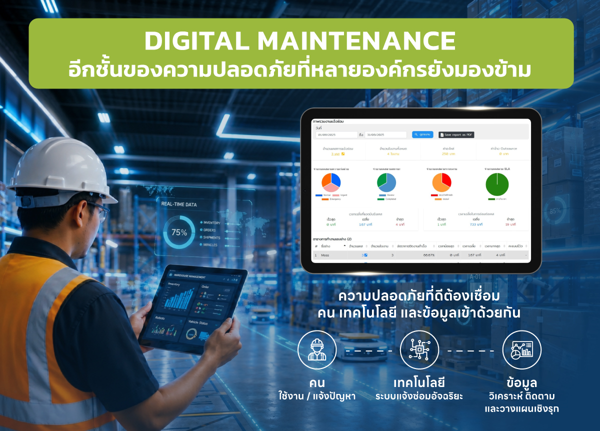 AI ช่วยลดอุบัติเหตุในคลังสินค้าได้อย่างไร, ระบบความปลอดภัยคลังสินค้าสมัยใหม่, แนวโน้มความปลอดภัยคลังสินค้า 2026, Warehouse Safety, Digital Maintenance, AI Safety, Risk Prevention, Forklift Safety
